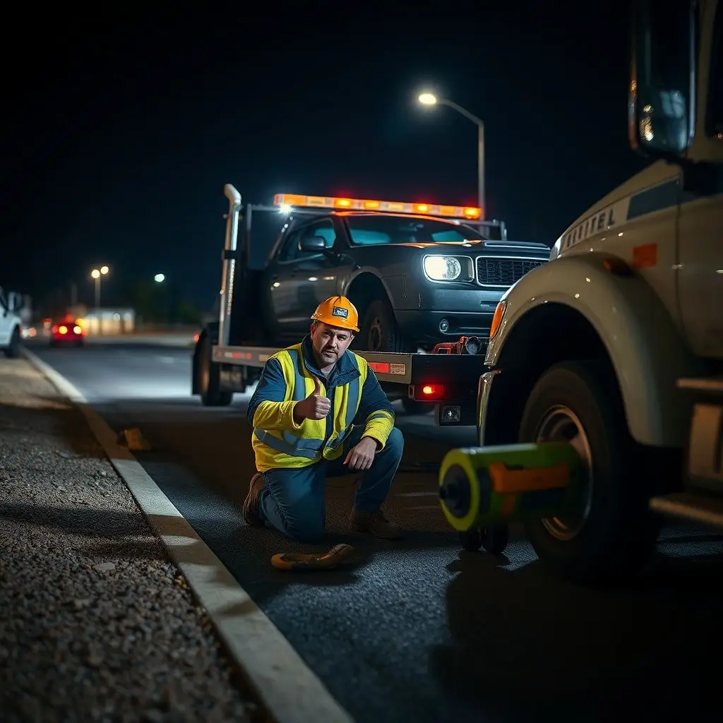 A clean flatbed tow truck parked safely on a residential street in El Cajon, ready for dispatch.